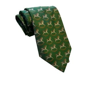 Cornelia James Tie Green & Cream Toy Rocking Horses Polyester 54” x 3.75”